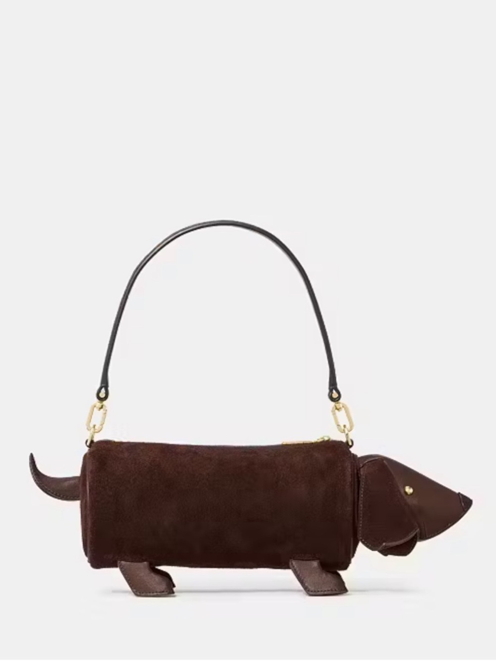Kate Spade Charlie Dachshund Dog Suede Crossbody Bag Brown - Picture 3 of 5